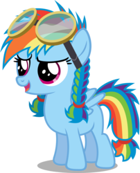 Size: 3772x4659 | Tagged: safe, artist:austiniousi, rainbow dash, pony, g4, absurd resolution, alternate hairstyle, braid, female, filly, filly rainbow dash, goggles, pigtails, simple background, solo, transparent background, vector, younger