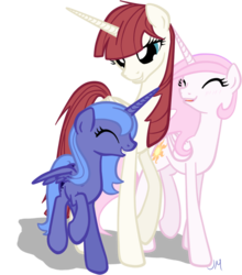 Size: 600x682 | Tagged: safe, artist:russiankolz, princess celestia, princess luna, oc, g4, lauren faust, pink-mane celestia, ponified, simple background, transparent background, younger