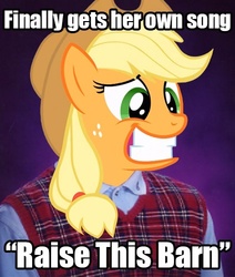 Size: 423x499 | Tagged: safe, applejack, apple family reunion, g4, my little pony: friendship is magic, bad luck applejack, bad luck brian, exploitable meme, meme, raise this barn