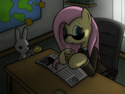 Size: 943x713 | Tagged: safe, artist:tg-0, angel bunny, fluttershy, g4, boss, clothes, suit