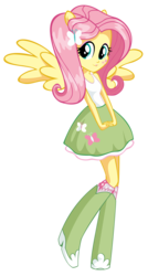 Size: 2800x5224 | Tagged: safe, artist:litingphires, fluttershy, anthro, equestria girls, g4, alternative cutie mark placement, boots, box art, clothes, eqg promo pose set, equestria girls plus, facial cutie mark, female, high heel boots, ponied up, pony ears, ponytail, shoes, simple background, skirt, socks, solo, tank top, transparent background, vector, wings