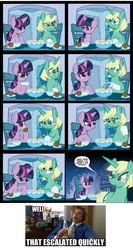 Size: 988x1860 | Tagged: safe, artist:thom zahler, idw, official comic, jade singer, summer mane, twilight sparkle, g4, micro-series #1, my little pony micro-series, comic, glasses, ron burgundy, that escalated quickly, will ferrell