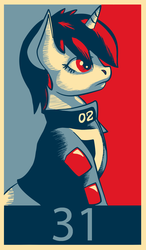 Size: 1329x2269 | Tagged: safe, artist:riahz, oc, oc only, oc:littlepip, pony, unicorn, fallout equestria, 31, clothes, fanfic, fanfic art, female, hope poster, horn, jumpsuit, mare, poster, propaganda, shepard fairey, solo, vault suit