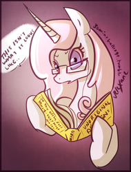 Size: 544x714 | Tagged: safe, artist:velexane, fleur-de-lis, pony, g4, 30 minute art challenge, book, female, glasses, solo