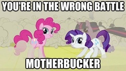 Size: 625x352 | Tagged: safe, pinkie pie, rarity, twilight sparkle, g4, image macro, twiface, wrong neighborhood