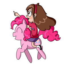 Size: 2051x2119 | Tagged: safe, artist:lila79, pinkie pie, earth pony, human, pony, g4, crossover, female, gravity falls, humans riding ponies, mabel pines, male, mare, riding, simple background, transparent background