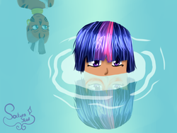 Size: 1024x768 | Tagged: safe, artist:saturnstar14, twilight sparkle, zecora, human, g4, dark skin, duo, humanized, reflection, water