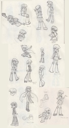 Size: 890x1637 | Tagged: safe, artist:khuzang, applejack, twilight sparkle, equestria girls, g4, clothes, crossover, humanized, lineart, sketch, sketch dump, skirt, traditional art