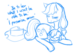 Size: 879x607 | Tagged: safe, artist:bakaishere, apple bloom, applejack, g4, crying, feels, sad, sketch