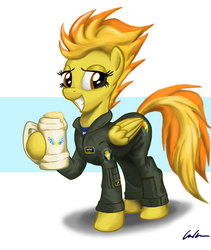 Size: 2400x2850 | Tagged: safe, artist:mattings, spitfire, pegasus, pony, g4, female, flight suit, mare, mug