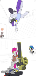 Size: 1800x3800 | Tagged: safe, artist:cymek, oc, oc only, oc:kryptfoal, pony, bipedal, bipedal leaning, black box, blood, leaning, pan of the north star, pan-o-rama, pansexual, pyro (tf2), scout (tf2), spy, spy (tf2), team fortress 2, x eyes
