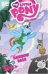 Size: 300x461 | Tagged: safe, artist:tony fleecs, idw, official comic, gilda, rainbow dash, snails, fairy, griffon, snail, g4, micro-series #2, my little pony micro-series, captain hook, comic cover, cover, cover art, peter pan, pirate, tinkerbell, variant cover