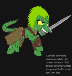 Size: 850x900 | Tagged: safe, artist:glue123, argonian, lizard pony, pony, bandit, black background, mouth hold, ponified, simple background, skyrim, solo, sword, the elder scrolls