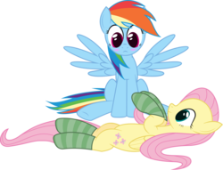 Size: 8000x6124 | Tagged: safe, artist:joey, fluttershy, rainbow dash, pegasus, pony, g4, absurd resolution, bellyrubs, blushing, clothes, duo, duo female, female, mare, simple background, socks, striped socks, transparent background, vector, wingboner