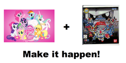 Size: 1364x686 | Tagged: safe, applejack, fluttershy, pinkie pie, princess celestia, rainbow dash, rarity, spike, twilight sparkle, g4, /mlp/, crossover, exploitable meme, gundam, gundamn sd, make it happen, mane seven, mane six