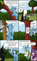 Size: 1939x3186 | Tagged: safe, artist:ciriliko, trixie, twilight sparkle, g4, comic, creeper, crossover, slenderman, totally a tree