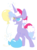 Size: 332x444 | Tagged: safe, artist:artflicker, pinkie pie, pokey pierce, oc, oc only, pony, unicorn, g4, balloon, balloon popping, fusion, fusion:pinkie pie, fusion:pokey pierce, fusion:pokeypie, heterochromia, intersex, paradox, party balloon