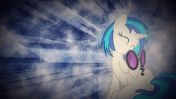 Size: 1920x1080 | Tagged: safe, artist:axe802, dj pon-3, vinyl scratch, pony, unicorn, g4, butt, eyes closed, female, glasses, hooves, horn, mare, plot, sitting, smiling, solo, sunglasses, teeth, vector, wallpaper