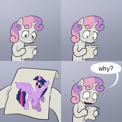 Size: 250x250 | Tagged: safe, sweetie belle, g4, alicorn drama, exploitable meme, meme, meta, sweetie's note meme, text