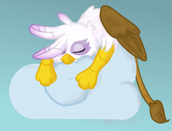 Size: 678x517 | Tagged: safe, artist:skunkydrdz, gilda, griffon, g4, cloud, female, sleeping, solo