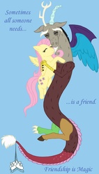 Size: 865x1522 | Tagged: safe, artist:blazingauroralsun, discord, fluttershy, g4, duo, hug