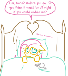 Size: 421x469 | Tagged: safe, artist:weaver, angel bunny, fluttershy, g4, bed, bronybait, simple background, white background