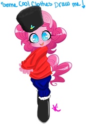 Size: 610x885 | Tagged: safe, artist:lolopan, edit, pinkie pie, earth pony, anthro, g4, clothes, doodle, female, russia, solo