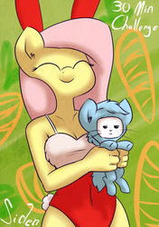 Size: 697x990 | Tagged: safe, artist:siden, angel bunny, fluttershy, anthro, g4, 30 minute art challenge, bunny suit, bunnyshy, clothes, leotard