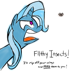 Size: 700x700 | Tagged: safe, artist:grilledcat, trixie, insect, moth, pony, unicorn, g4, bust, female, mare, solo, threat