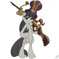 Size: 1024x1024 | Tagged: safe, artist:omahax, octavia melody, pony, g4, caitlyn, crossover, female, gun, hat, league of legends, solo, steampunk, top hat