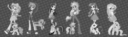 Size: 2500x718 | Tagged: safe, edit, applejack, fluttershy, pinkie pie, rainbow dash, rarity, twilight sparkle, earth pony, human, pegasus, pony, unicorn, equestria girls, g4, box art, cardboard twilight, crossed arms, eqg promo pose set, equestria girls plus, flying, grayscale, hand on hip, lidded eyes, looking at you, meme, monochrome, open mouth, raised hoof, raised leg, rearing, smiling, spread wings, stock vector, vector, wings
