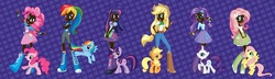 Size: 3000x862 | Tagged: safe, edit, applejack, fluttershy, pinkie pie, rainbow dash, rarity, twilight sparkle, human, equestria girls, g4, blackface, dark skin, equestria girls plus, mane six, meme