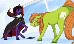 Size: 1280x768 | Tagged: dead source, safe, artist:cartoonlion, earth pony, pony, code geass, commission, crossover, crying, duo, fanfic art, lelouch vi britannia, ponified, shirley fenette