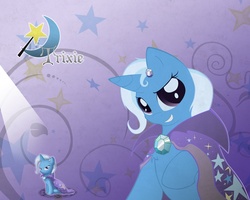 Size: 1280x1024 | Tagged: safe, artist:sip, trixie, g4, abstract background, cape, clothes, hat, sitting, solo, trixie's brooch, trixie's cape, trixie's hat