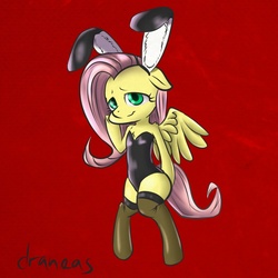 Size: 1100x1100 | Tagged: safe, artist:draneas, fluttershy, pegasus, pony, semi-anthro, g4, 30 minute art challenge, bunny suit, bunnyshy, clothes, female, leotard, solo, stockings