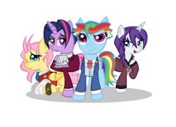 Size: 1068x768 | Tagged: safe, artist:xrainbowicecreamx, fluttershy, rainbow dash, rarity, twilight sparkle, g4, ace attorney, apollo justice, cosplay, klavier gavin, miles edgeworth, phoenix wright