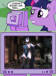 Size: 563x771 | Tagged: safe, twilight sparkle, g4, creepy, exploitable meme, injustice gods among us, raven (dc comics), tv meme