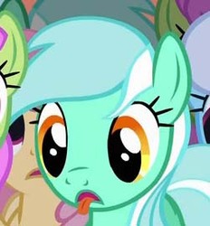 Size: 251x271 | Tagged: safe, screencap, lyra heartstrings, g4, cropped, missing horn, reaction image, solo focus, tongue out