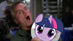 Size: 800x449 | Tagged: safe, twilight sparkle, human, g4, faic, irl, irl human, jack o'neill, photo, richard dean anderson, smirk, stargate, twiface, wrong neighborhood