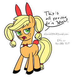 Size: 660x694 | Tagged: safe, artist:atomickitten10, applejack, g4, 30 minute art challenge, alternate hairstyle, bunny suit, clothes