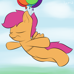 Size: 800x800 | Tagged: safe, artist:lamia, scootaloo, g4, balloon, scootaloo can't fly