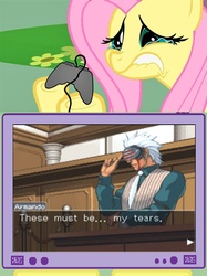 Size: 563x752 | Tagged: safe, fluttershy, g4, ace attorney, controller, crying, exploitable meme, fluttercry, godot, tv meme