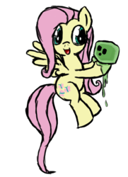 Size: 739x1019 | Tagged: safe, artist:mindofnoodles, fluttershy, pegasus, pony, slime monster, g4, crossover, female, flying, mare, minecraft, simple background, slime (minecraft), transparent background