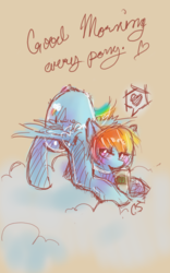 Size: 800x1280 | Tagged: safe, artist:busoni, rainbow dash, pegasus, pony, g4, bedroom eyes, blushing, coffee, heart