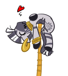 Size: 473x533 | Tagged: safe, artist:autonomous-zed, zecora, zebra, g4, backbend, flexible, heart, stick