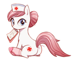 Size: 428x352 | Tagged: safe, artist:ezoisum, nurse redheart, earth pony, pony, g4, butt, clipboard, clothes, female, mare, mouth hold, nurse redbutt, plot, simple background, socks, solo, transparent background