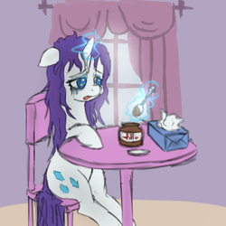 Size: 2400x2400 | Tagged: artist needed, safe, rarity, pony, g4, chocolate, comfort eating, crying, drawfag, female, marshmelodrama, messy mane, nutella, running makeup, solo, tissue