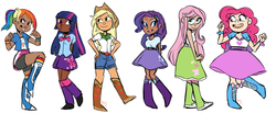 Size: 1001x413 | Tagged: safe, artist:hospitalvespers, applejack, fluttershy, pinkie pie, rainbow dash, rarity, twilight sparkle, human, equestria girls, g4, dark skin, humanized, mane six