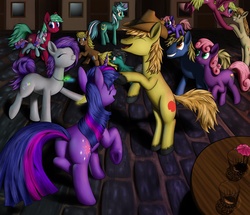 Size: 2500x2148 | Tagged: safe, artist:furor1, braeburn, lyra heartstrings, twilight sparkle, g4, dancing