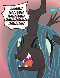 Size: 500x650 | Tagged: safe, queen chrysalis, g4, bust, eyes open, laughing, portrait, reaction image, simple background